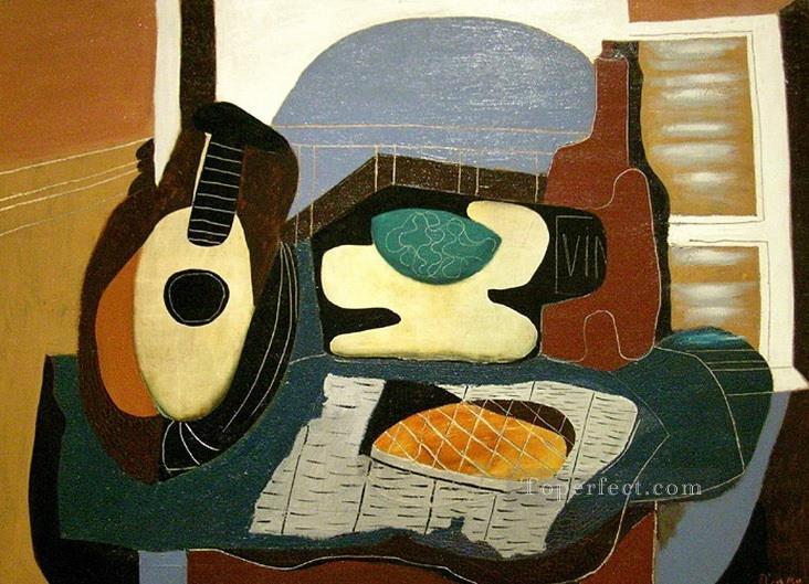 Mandolin basket of fruit bottle and pastry 1924 Pablo Picasso Oil Paintings